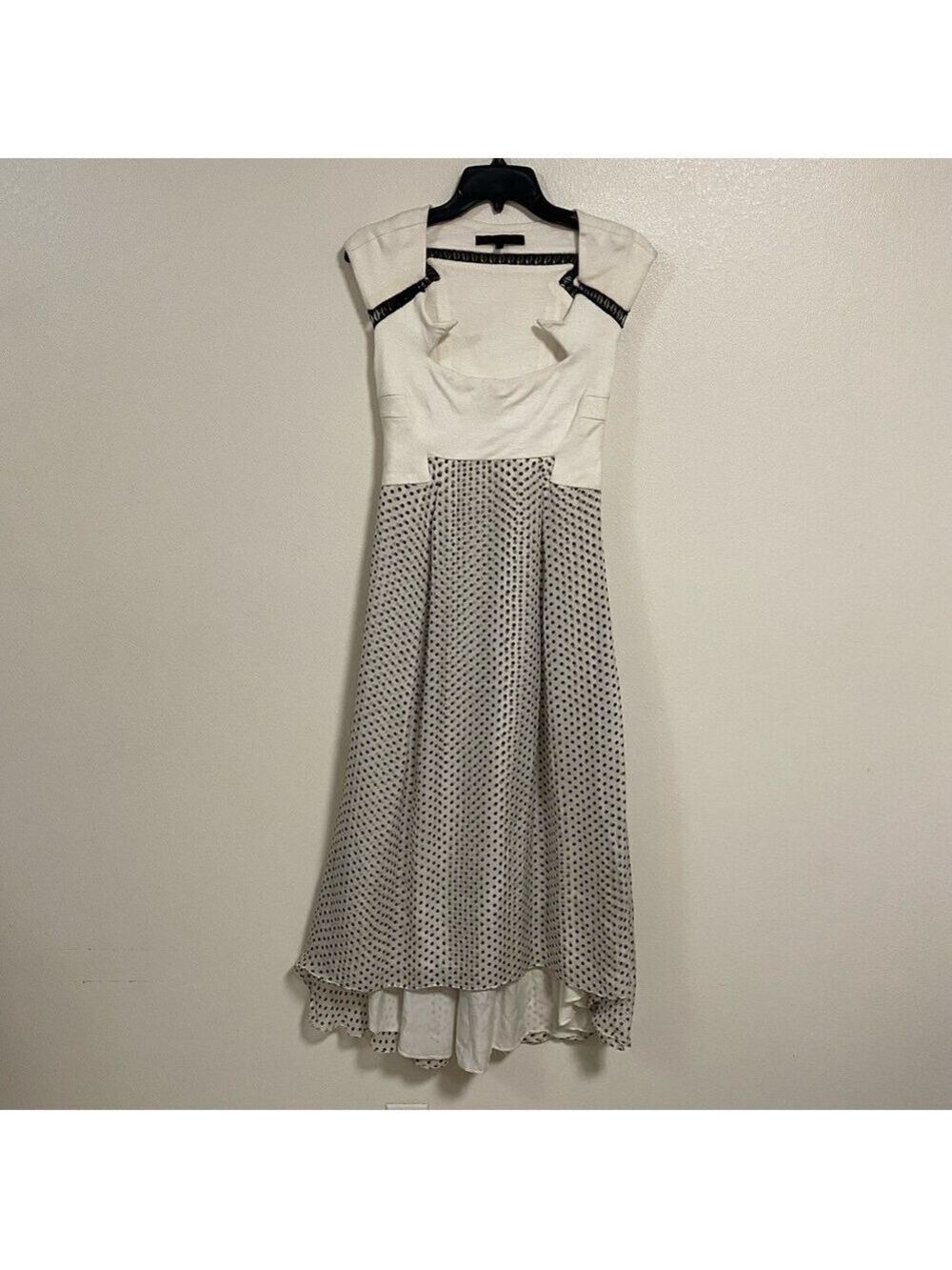 Jen Kao Dress Women’s Size 4 White Black Silk Poka Dot High Low MIDI Dress